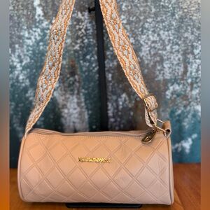 Montana West Quilted Barrel Crossbody Bag with Geometric Guitar Strap